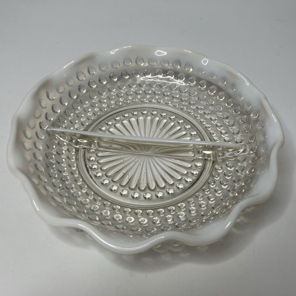 Vtg Moonstone Anchor Hocking Clear Opalescent Hobnail Relish Divided Dish Tray - Picture 1 of 6